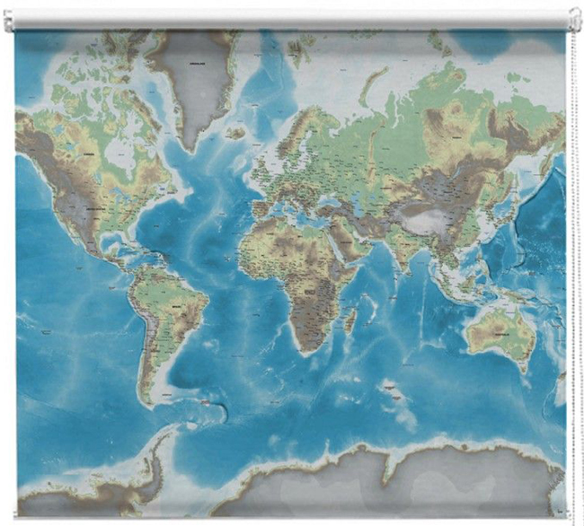 Dünya Haritası Desenli, Baskılı Stor Perde
