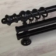 Ahşap Rustik Kornişli Perde Askısı, Perdelik Rustik Borusu Raylı ve Raysız Siyah Çift Raylı