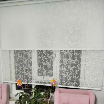 Çift mekanizmalı çiçek desenli tül stor perde