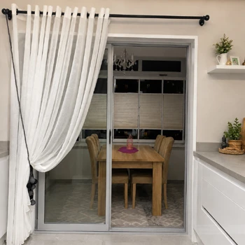 Mutfak Balkon Kapısına Rustik Kuş Gözlü Tül Perde