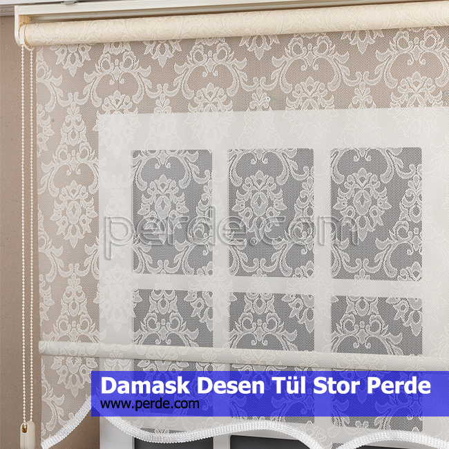 Damask Desen Tül Stor Perde